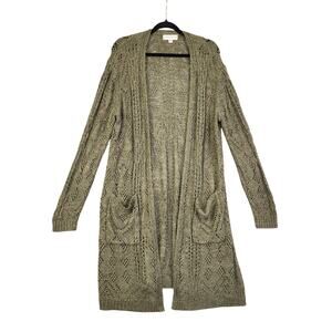 Knox Rose Womens Open Knit Duster Cardigan Size XXL Olive Green Longline Slouchy